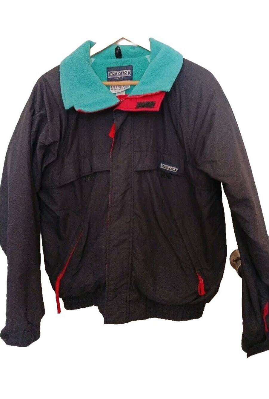 VTG Lands' end ULTREX jacket black Teal fleece lining red zipper medium Men's
